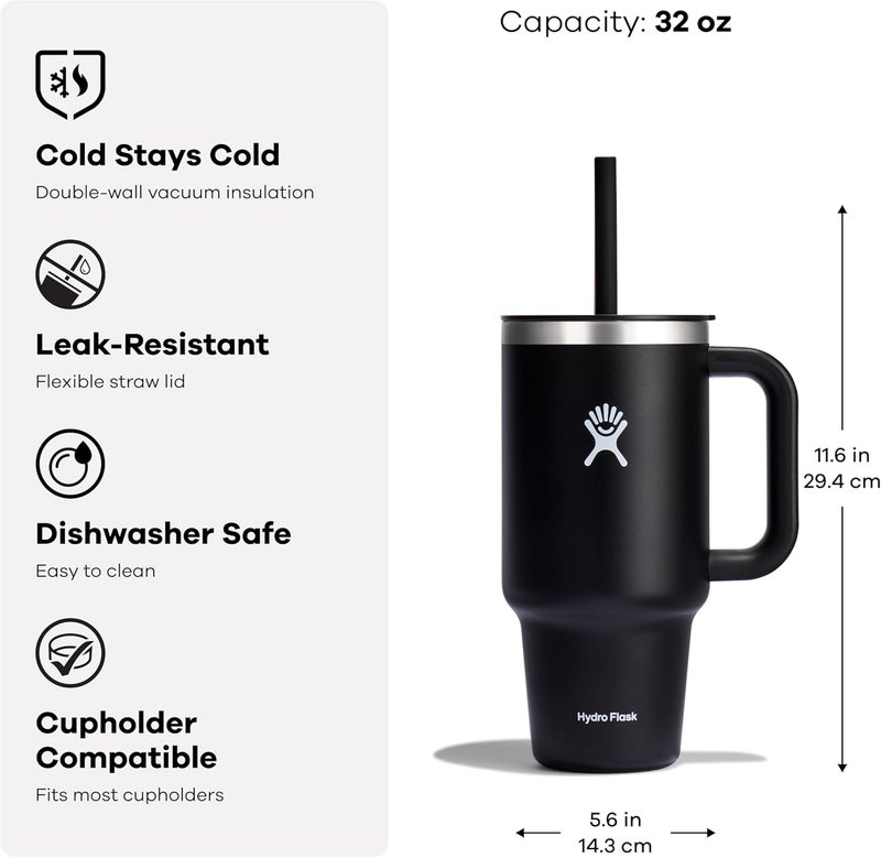 Hydro Flask كوب سفر هيدرو فلاسک سعة 950 مل مع مقبض وغطاء وقشة - فولاذ مقاوم للصدأ معزول باللون الأزرق الموجي - Image 3